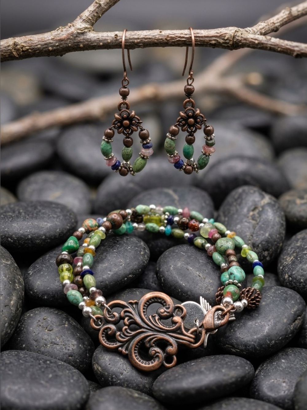 Antique Copper Earrings & Bracelet